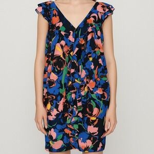 H&M Floral Ruffle V Neck Sleeveless Dress Women's Size 4 Blue Pink Green